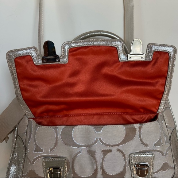 Used Coach Poppy Signature Sateen Metallic Pushlock Satchel - light khaki - Picture 9 of 14